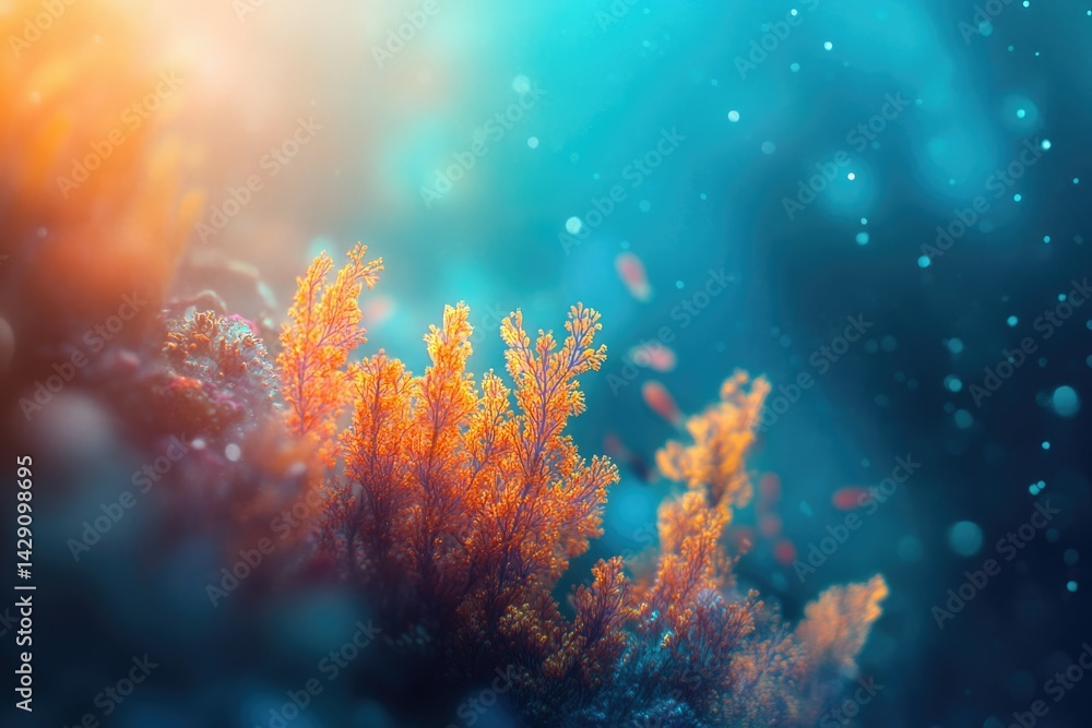 Fototapeta premium Vibrant orange coral thriving in a sunlit underwater scene, showcasing nature's beauty.
