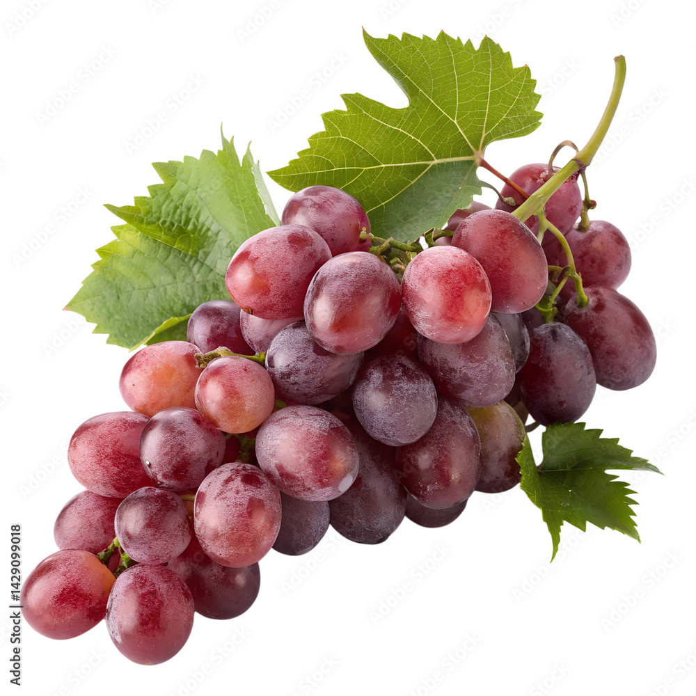 Fototapeta premium A bunch of ripe red grapes, a healthy and sweet fruit, isolated on white