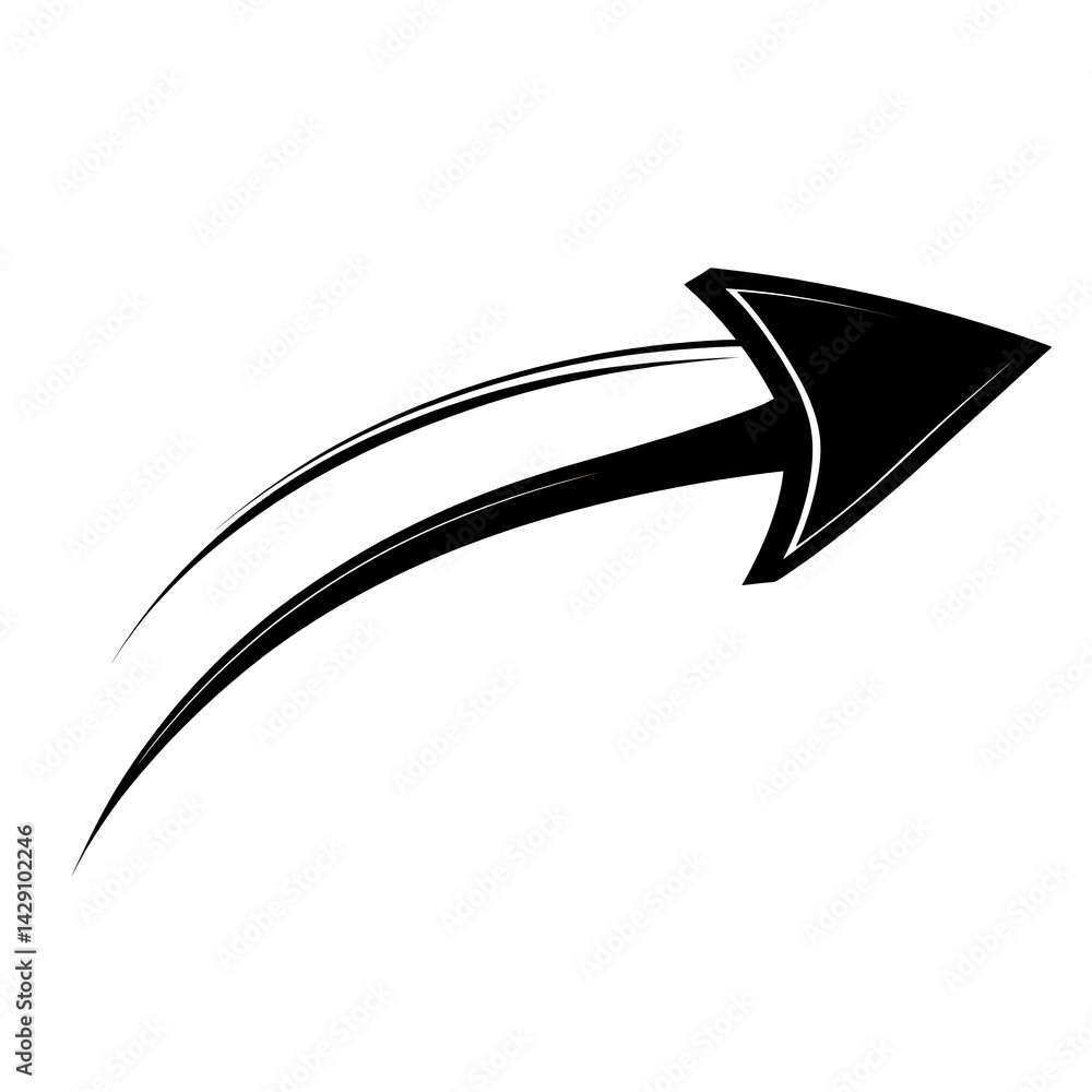 Black curved arrow up. Long arrow. direction symbol. Isolated, PNG Black curved arrow up. Long arrow. direction symbol. Isolated, PNG