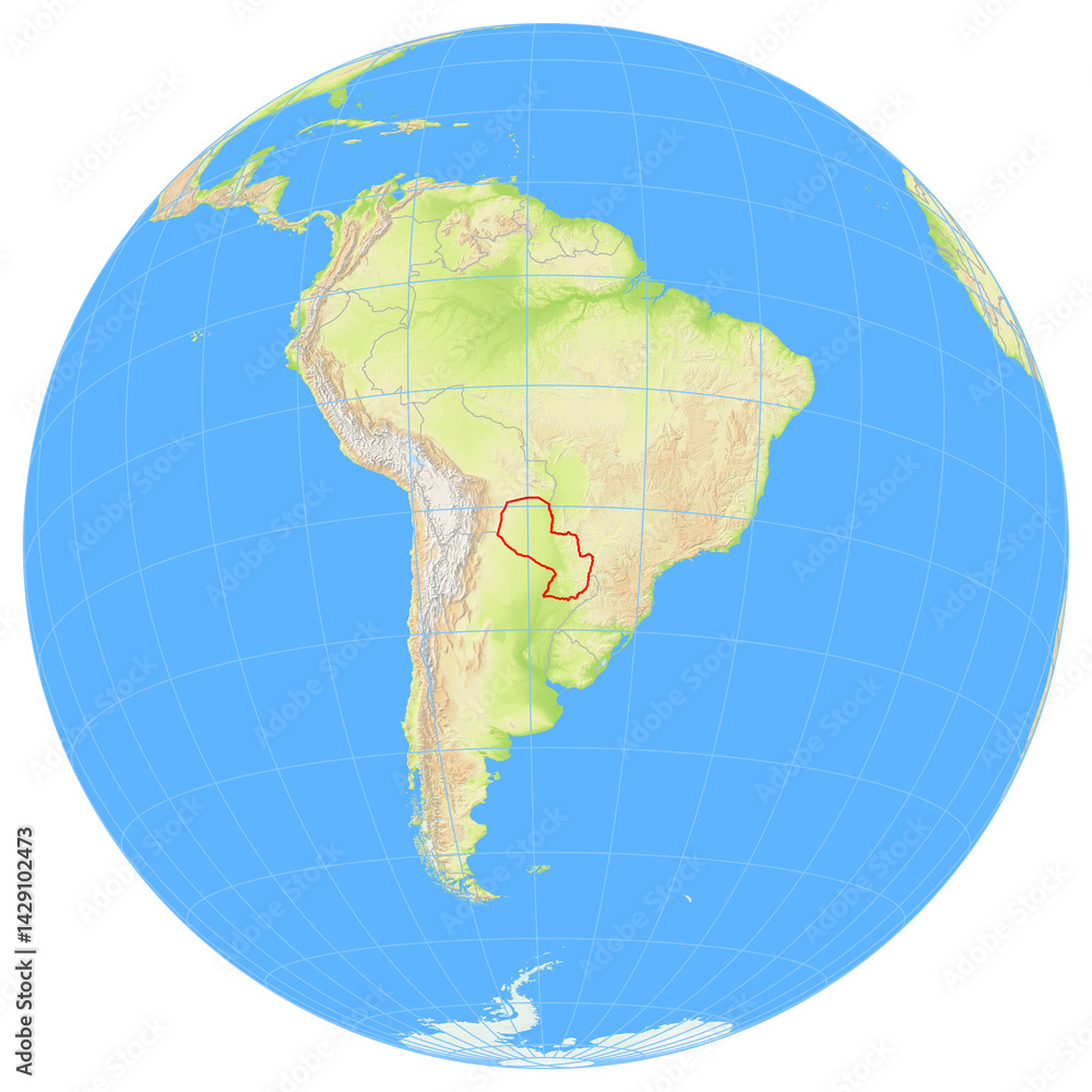Obraz premium View of the earth from space showing the location of Paraguay