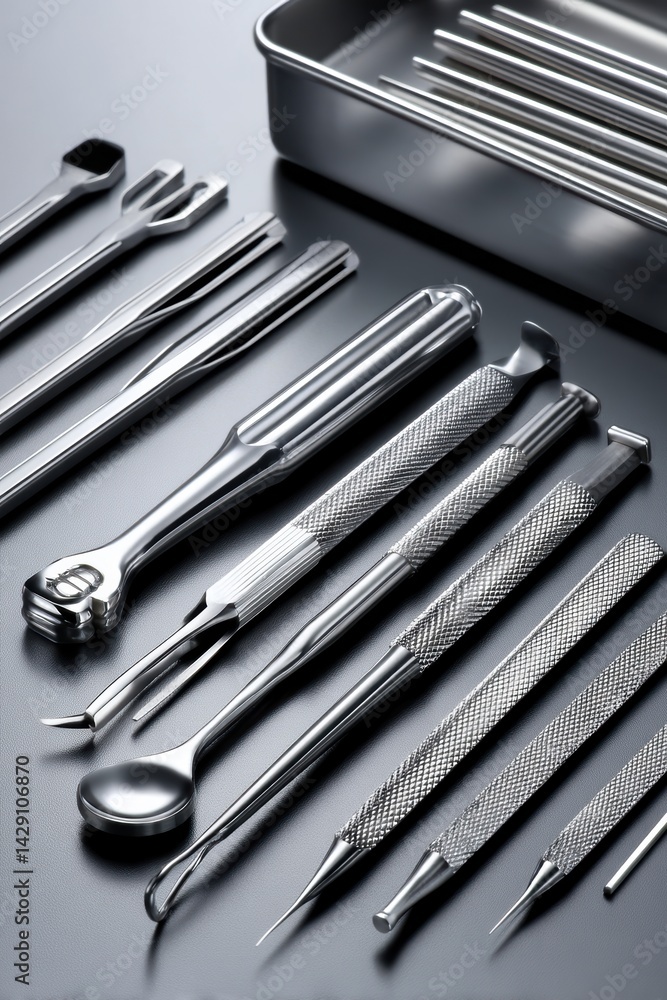 Highly reflective surgical instruments displayed near a surgical field, illustrating surgical precision and diligent preparation - medical stainless bandages Highly reflective surgical instruments displayed near a surgical field, illustrating surgical precision and diligent preparation - medical stainless bandages