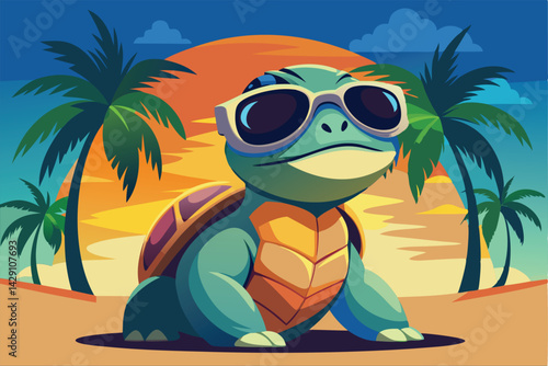 Cool Turtle enjoying a Sunset on the Beach