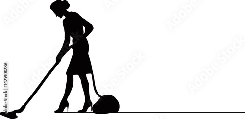 cleaning lady silhouette vector isolated on transparent background