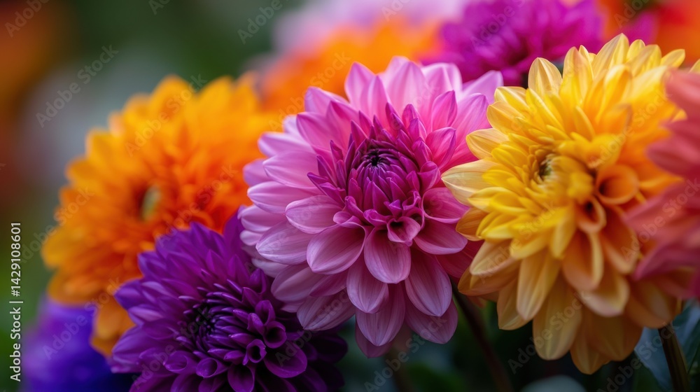 Fototapeta premium A bouquet of colorful flowers with a mix of pink, purple, and yellow