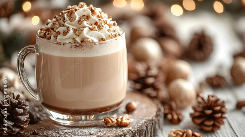 Warm Spiced Latte with Whipped Cream and Nuts Warm Spiced Latte with Whipped Cream and Nuts