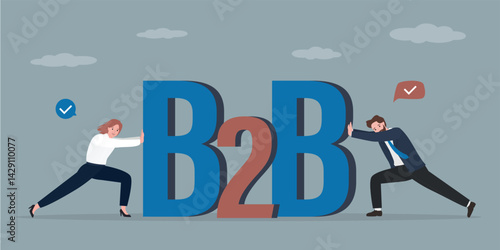 B2B concept. Business to business agreement, enterprise commerce, contractor or supplier trade between company, business people connecting letters, B2B agreement.