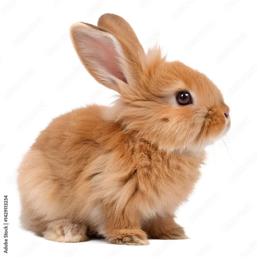 Obraz premium Fluffy white bunny, a cute isolated pet mammal with soft fur and adorable ears