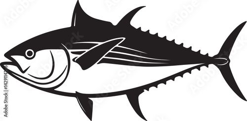 Tuna fish silhouette icon, tuna line art vector illustration silhouette of tuna black tuna silhouette. Vector illustration.