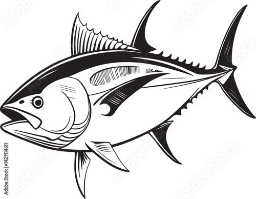 Tuna fish silhouette icon, tuna line art vector illustration silhouette of tuna black tuna silhouette. Vector illustration.
