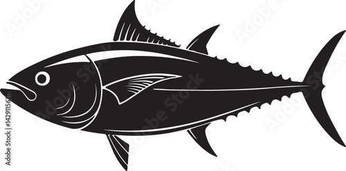 Tuna fish silhouette icon, tuna line art vector illustration silhouette of tuna black tuna silhouette. Vector illustration.