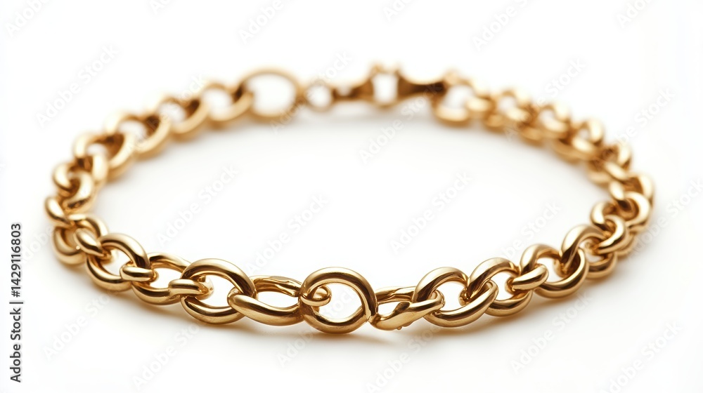 Delicate gold chain bracelet with minimal clasp, isolated on white background Delicate gold chain bracelet with minimal clasp, isolated on white background