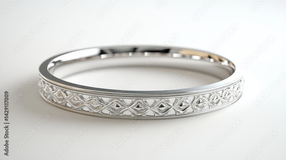 Clean white gold bangle with seamless design, isolated on white background Clean white gold bangle with seamless design, isolated on white background