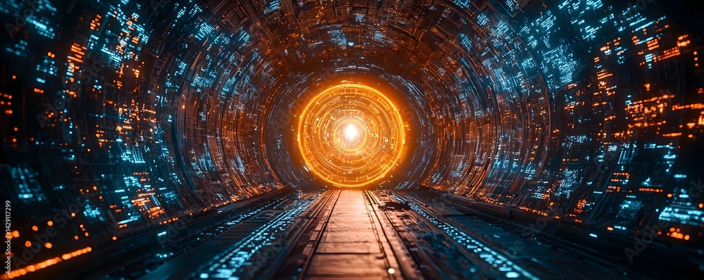Glowing futuristic laboratory portal for space research