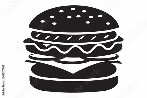 Black and white burger icon vector illustration for fast food design project