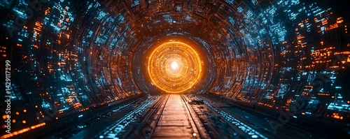 Obraz na płótnie Glowing futuristic laboratory portal for space research w salonie