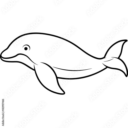 Beluga Whale One Line Drawing Vector Art