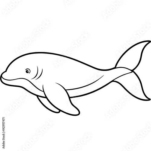 Beluga Whale One Line Drawing Vector Art