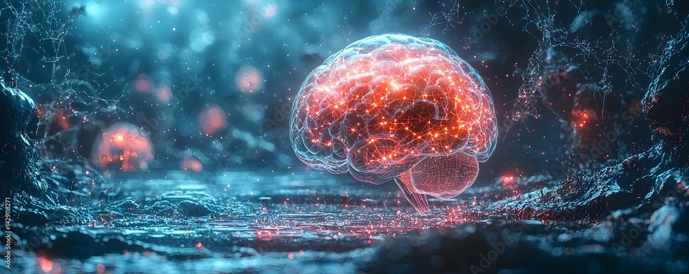 Futuristic holographic interface displaying neural activity