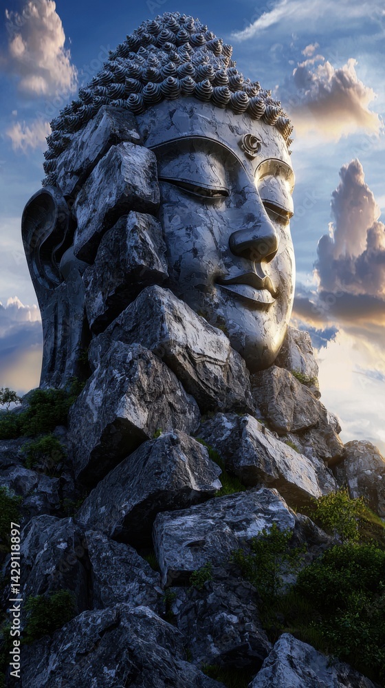 Obraz premium A large statue of a face with a large eye and a small nose