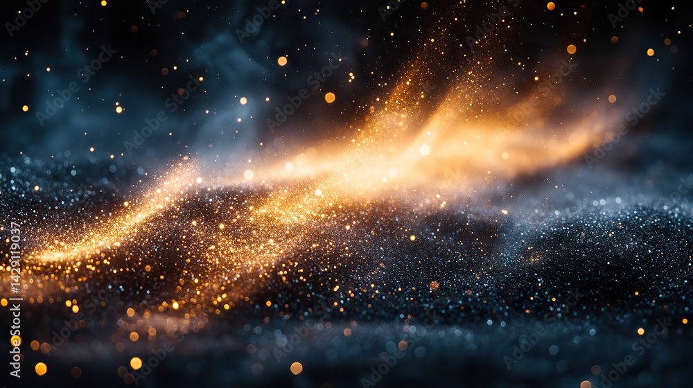 Obraz premium Silver dust sparkles in the air, illuminated by a beam of light