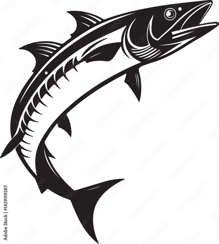Fototapeta premium Barracuda fish silhouette cut out vector icon Barracuda logo Isolated barracuda on white background