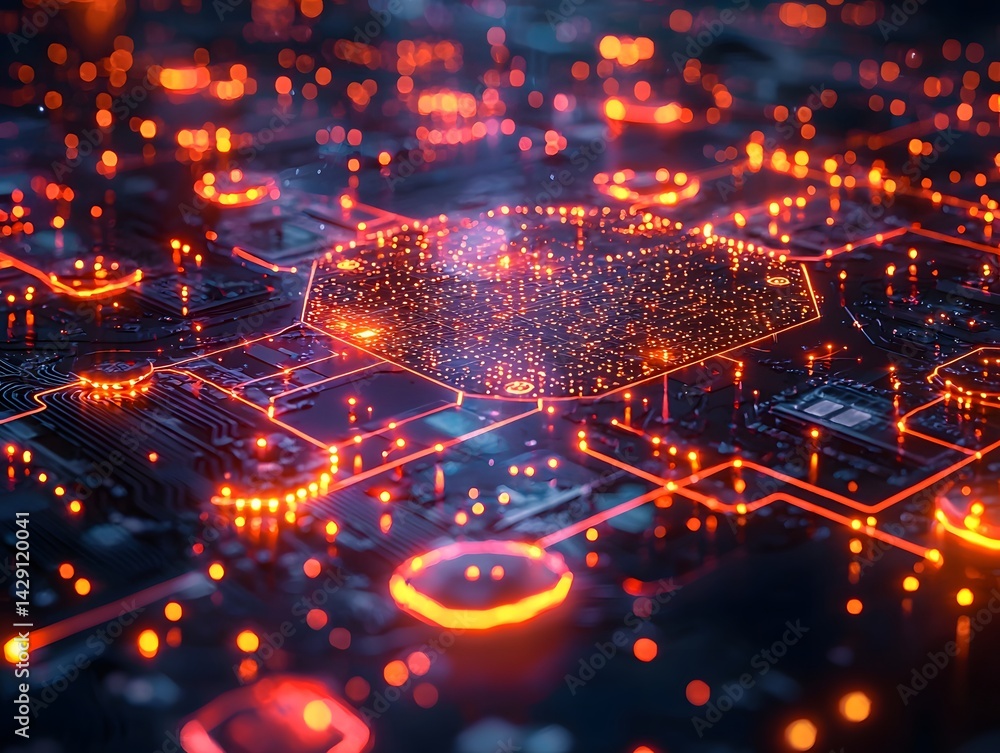 Vibrant lab with glowing holographic displays of deep learning algorithms and interconnected data nodes