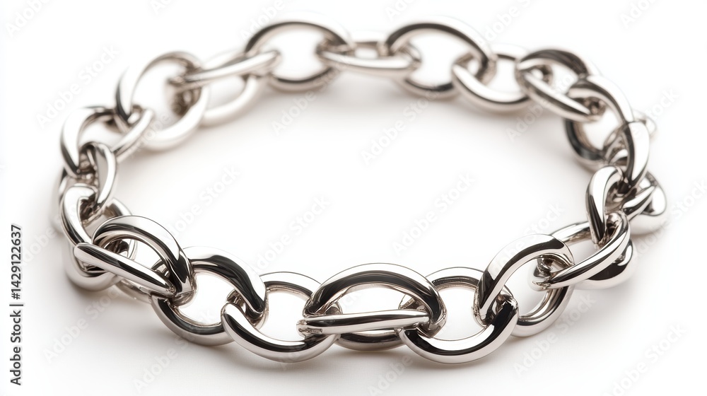 Fototapeta premium Dainty linked circles bracelet in platinum, isolated on white background