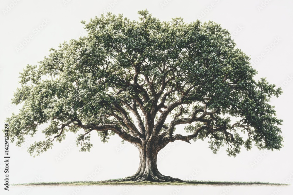 Fototapeta premium A large tree with many branches and leaves against a bright white background