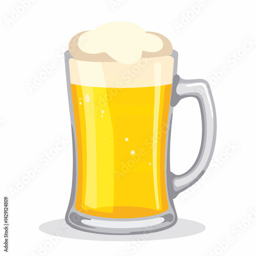 Beer mug filled with golden beer and frothy foam  