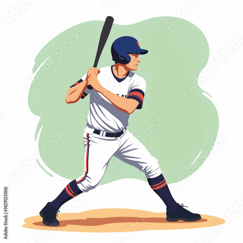 Baseball player swinging bat against green abstract background  