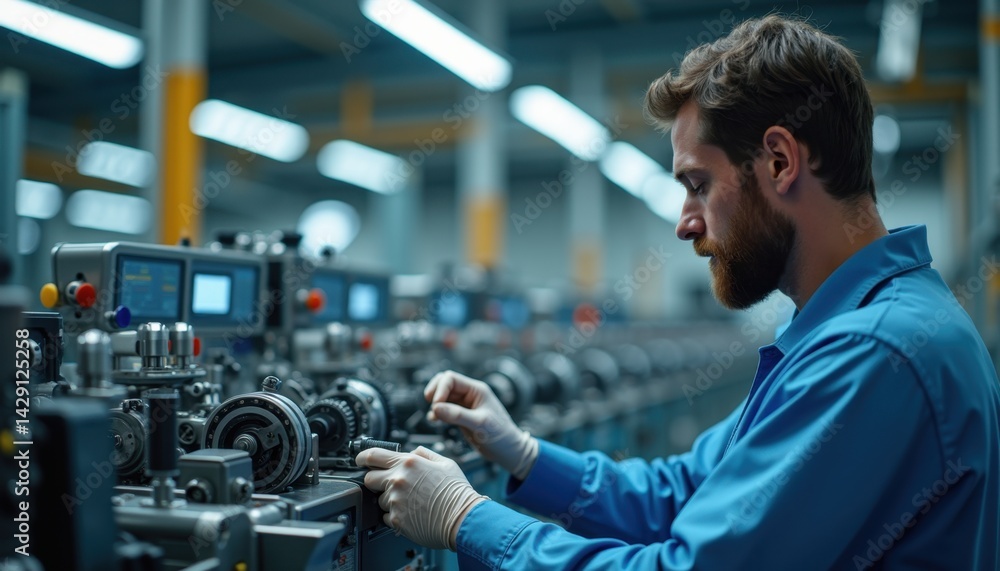 Male technician adjusting machinery on production line Male technician adjusting machinery on production line