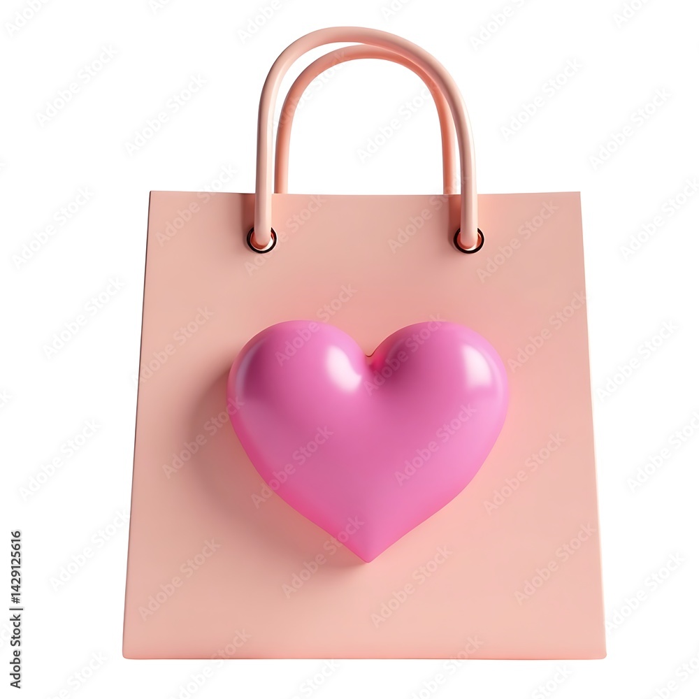 Pink Shopping Bag with Heart Valentines Day Gift Pink Shopping Bag with Heart Valentines Day Gift