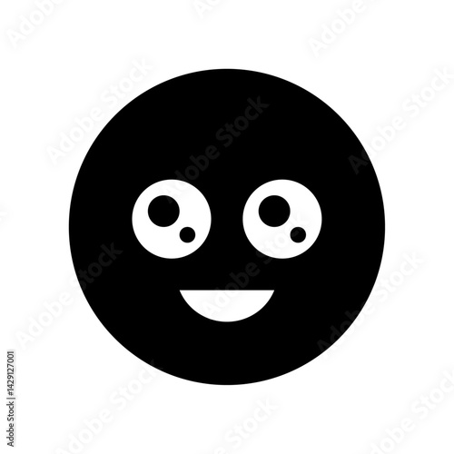 A simple black and white emoji with large eyes looking upwards and a small smile on a circular face shape