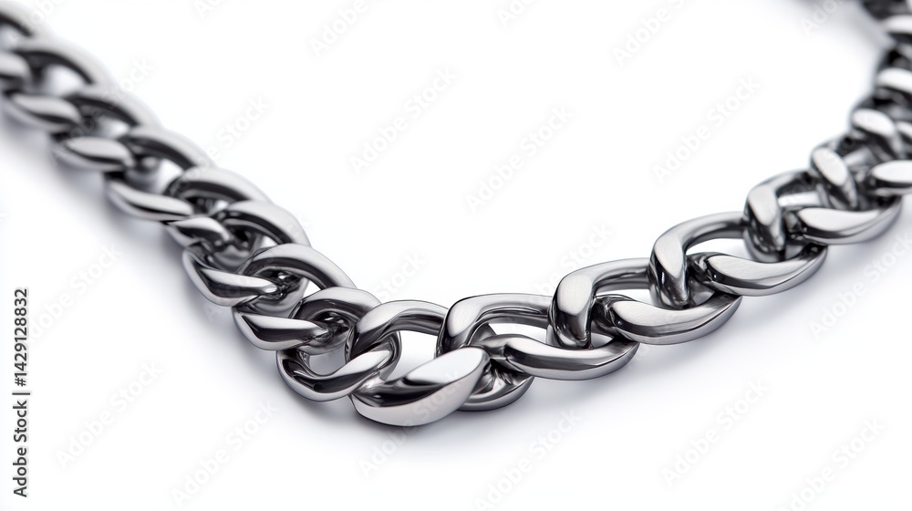 Fototapeta premium Ultra-minimal silver chain with flat bar center, isolated on white background