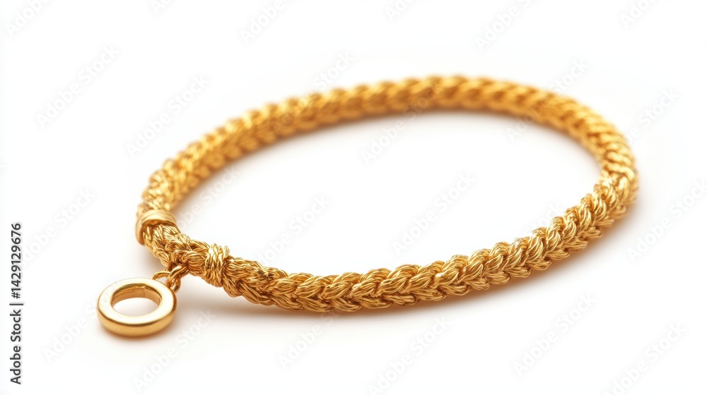 Single gold thread earring with circular end, isolated on white background Single gold thread earring with circular end, isolated on white background