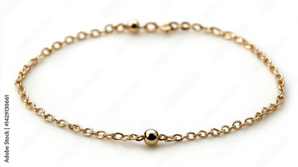 Fine gold chain anklet with tiny charm, isolated on white background Fine gold chain anklet with tiny charm, isolated on white background
