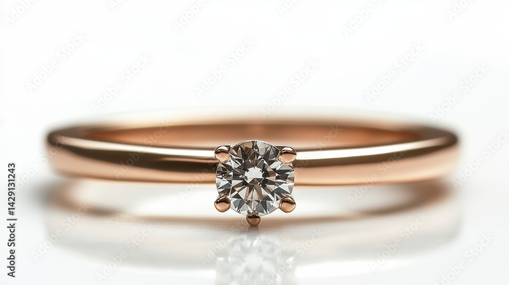 Ultra-slim rose gold ring with tiny diamond, isolated on white background Ultra-slim rose gold ring with tiny diamond, isolated on white background