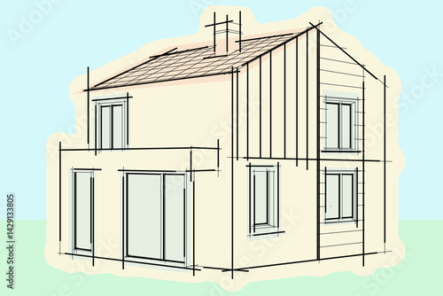 Принти на полотні MODERN HOUSE HAND-DRAWN ILLUSTRATION CONCEPT - Contemporary architecture, clean
