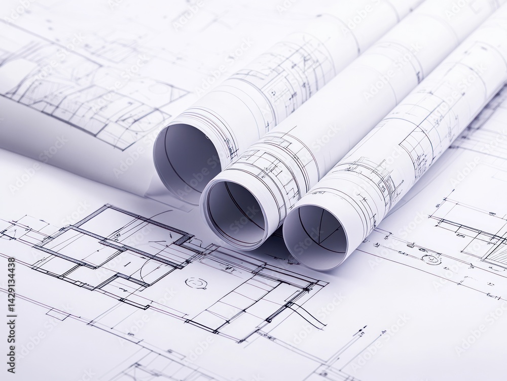 Architectural blueprints rolled up Architectural blueprints rolled up