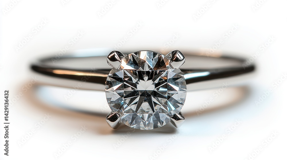 Diamond solitaire ring in macro view with sharp edges and sparkle, isolated on white background Diamond solitaire ring in macro view with sharp edges and sparkle, isolated on white background