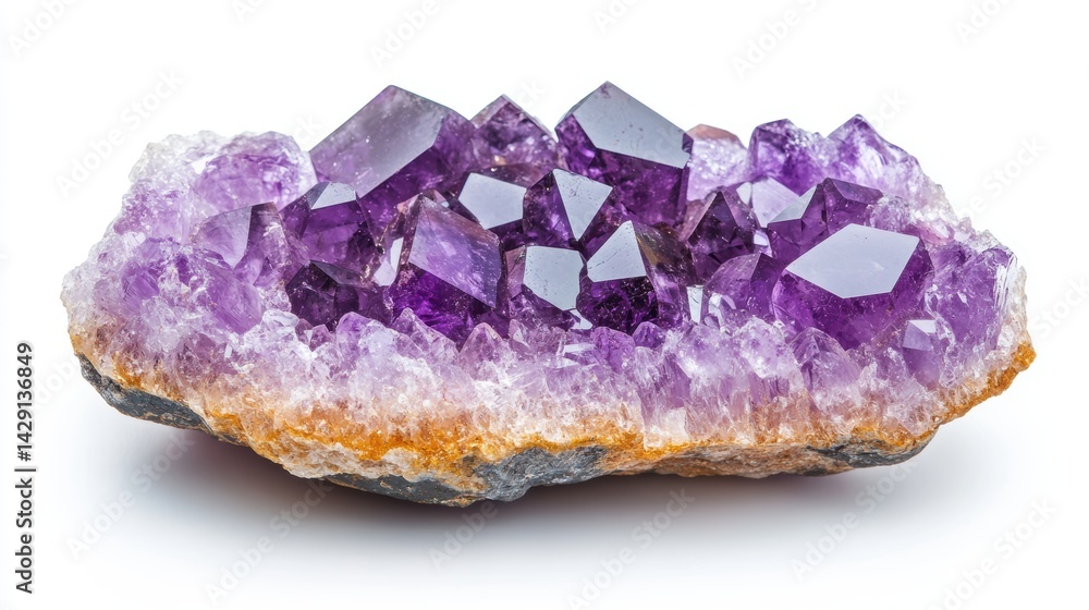 Fototapeta premium Detailed close-up of a radiant cut amethyst, isolated on white background