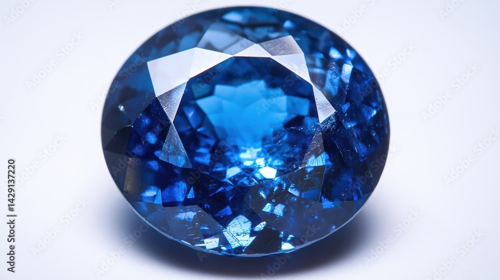 Macro shot of a sapphire with bright blue hue and shining facets, isolated on white background Macro shot of a sapphire with bright blue hue and shining facets, isolated on white background