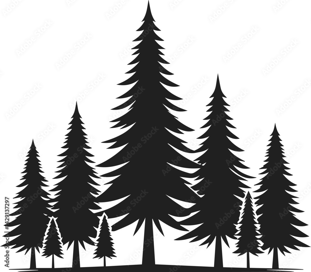 Obraz premium Pine Tree Vector, Very Simple Minimalist Tree Vector Art for Design, Tree Design Elements