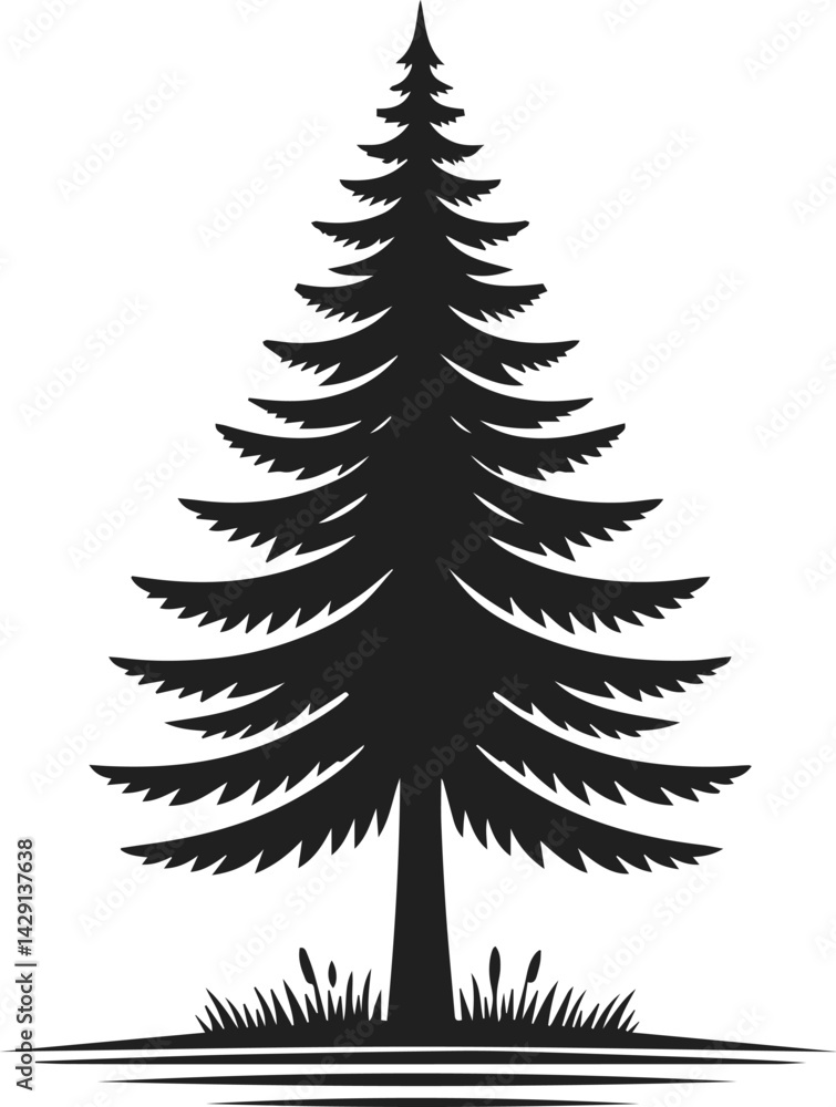 Obraz premium Pine Tree Vector, Very Simple Minimalist Tree Vector Art for Design, Tree Design Elements