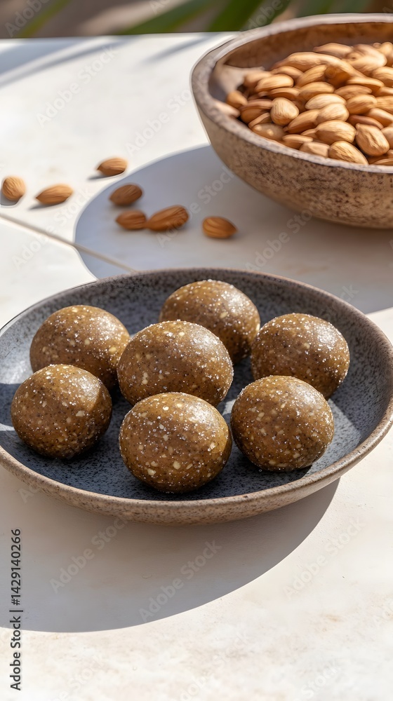Obraz premium Delicious Homemade Almond Energy Balls Healthy Snack Food Photography