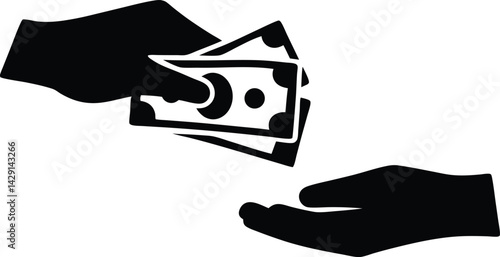 Money Exchange Icon – Black & White Vector of Cash Transaction Hands