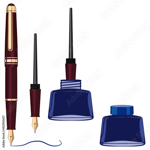 fountain pen and ink bottle.