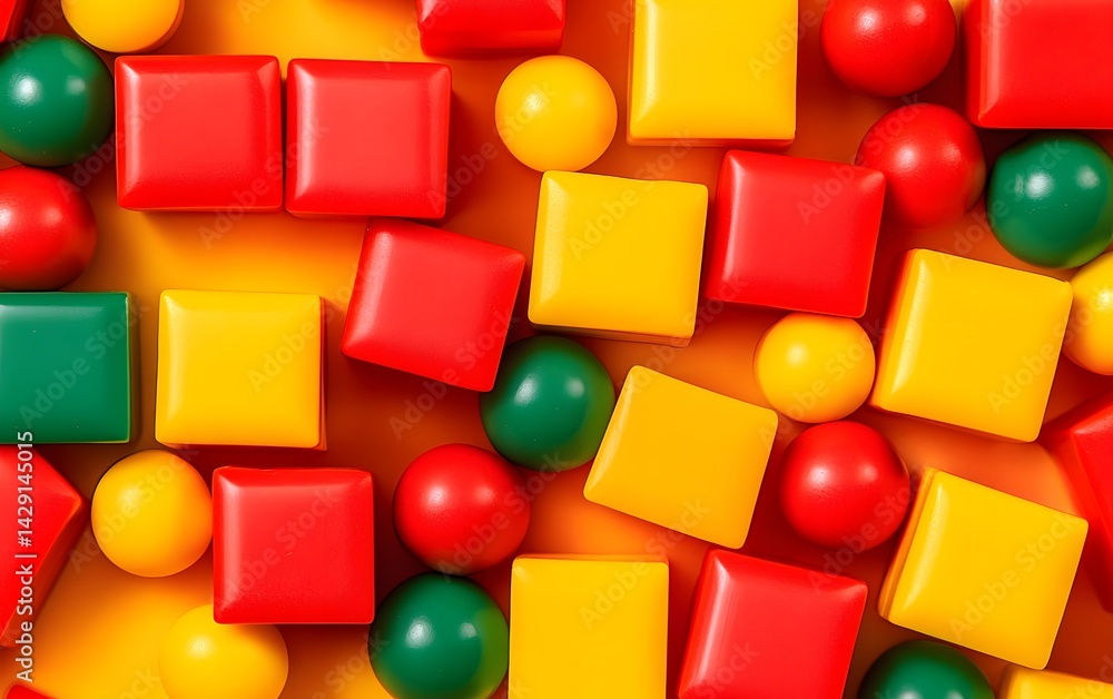 Colorful Cubes and Spheres on Yellow Background Abstract Toy Pattern Colorful Cubes and Spheres on Yellow Background Abstract Toy Pattern