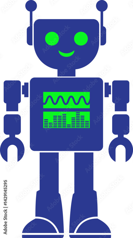 Robot silhouette icon. Simple blue with green eye robotic character, avatar icon on isolated transparent background. Futuristic cute help bot in minimalistic style. Vector illustration. Robot silhouette icon. Simple blue with green eye robotic character, avatar icon on isolated transparent background. Futuristic cute help bot in minimalistic style. Vector illustration.