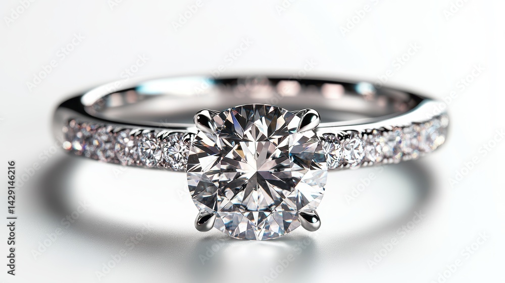 Close-up of a diamond solitaire ring with visible sparkle and details, isolated on white background Close-up of a diamond solitaire ring with visible sparkle and details, isolated on white background